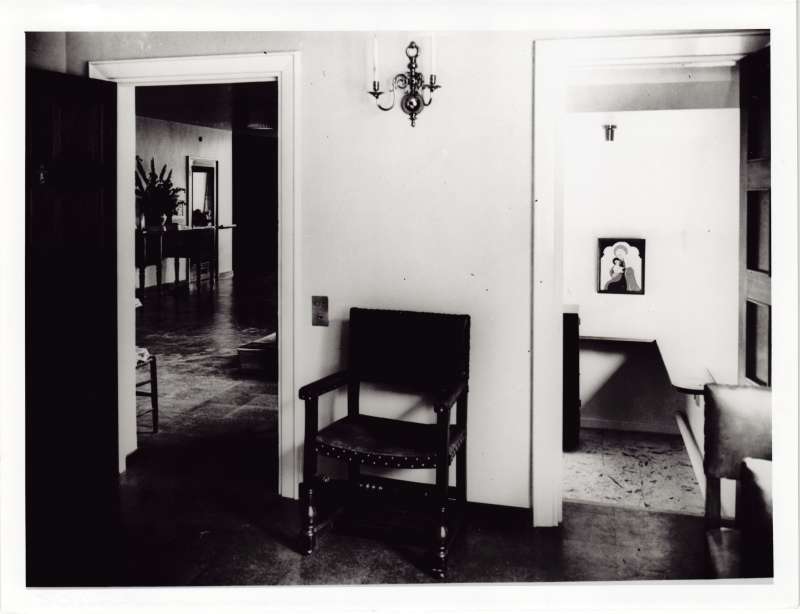 Photo showing rooms within the chapel and the entrance hall of Le Court